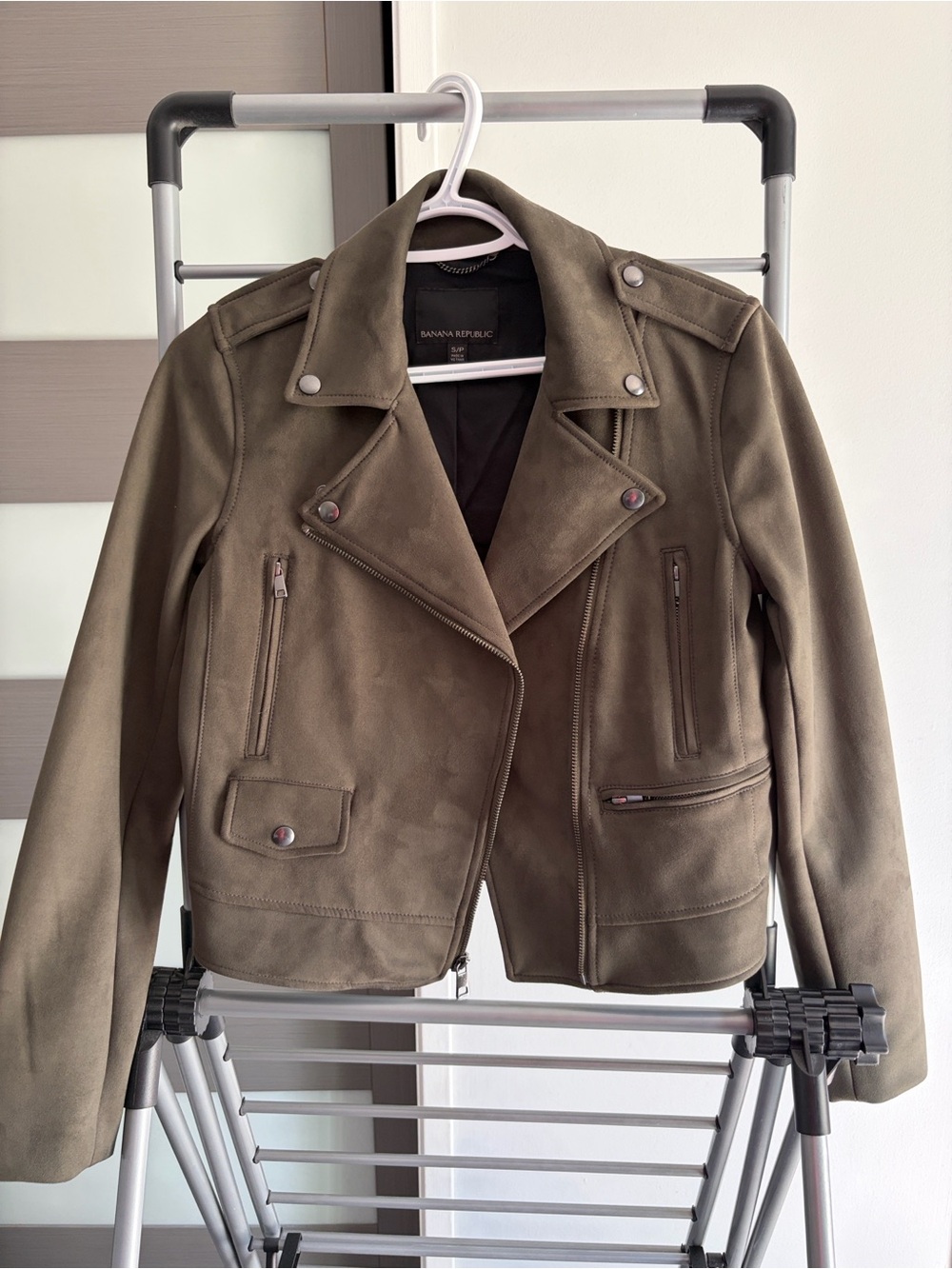 Banana Republic Olive Faux Suede Moto Jacket
